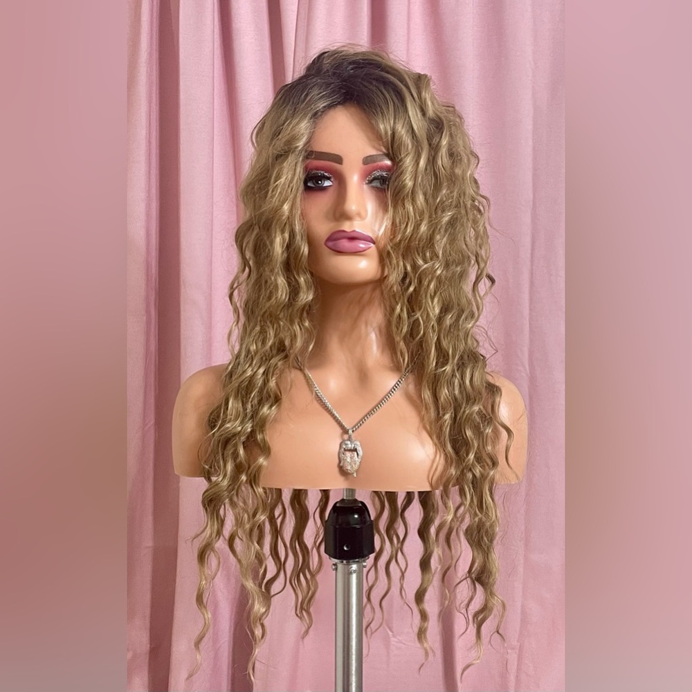 Light Golden Brown Synthetic Curly Wig
